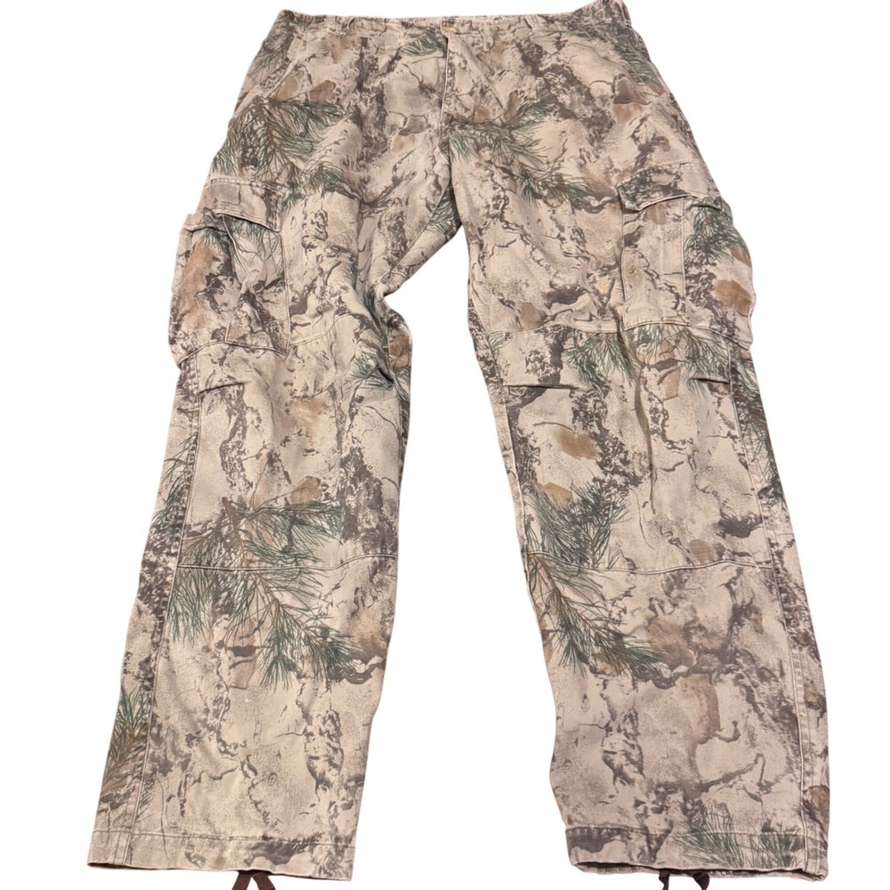 Mens Camo Cargo Pants Pine Tree Bark Camouflage Cotton Utility Trousers Large